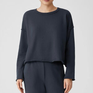 Eileen Fisher Organic Cotton French Terry Box-Top Black XL Boxy Fit Short Length